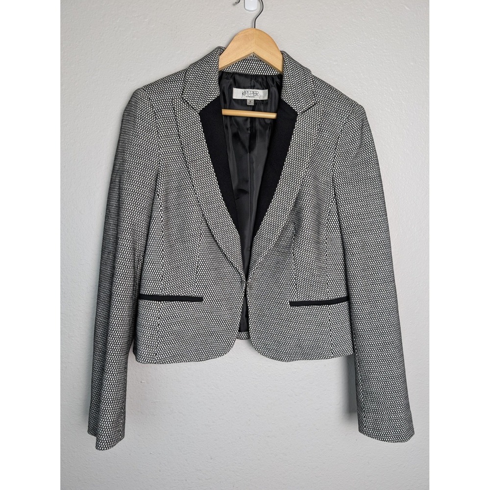 Kasper Blazer Womens 8 Black Jacquard Lined Cropped One-Button‎ Tailored